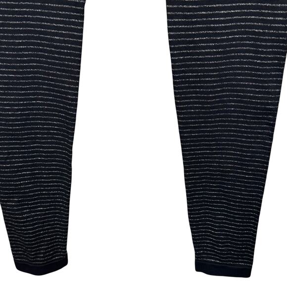 Athleta Medium Shimmer Stripe Leggings Drawstring Stretch Shiny Silver Black - Picture 5 of 6